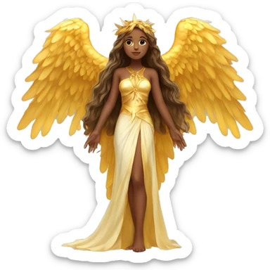 big wings, sun, gold, Beautiful, fairy, long hair sticker