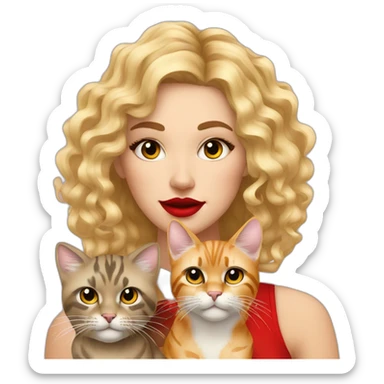 pretty-curly-blonde-woman-red-lips-with-cat-bengal sticker