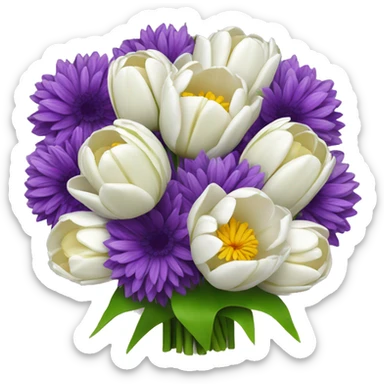 Bouquet of white tulips and purple chrysanthemums sticker