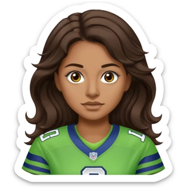 Long wavy Dark brown hair, brown eyes with small nose ring of seahawks fan women sticker