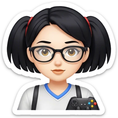 gamer girl with black hair and glasses sticker