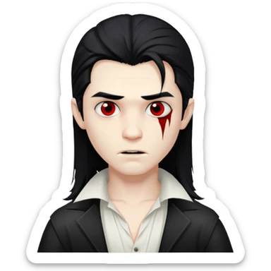 vanpire boy with long hair and scars on face with white shirt sticker