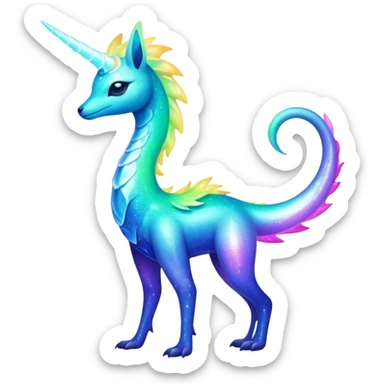 Shiny Exotic Nebulae Colorful Neon-colored Glittery Ethereal Sparkly Iridescent Amaura-Aurorus-Fakémon-hybrid-creature (full body)  sticker