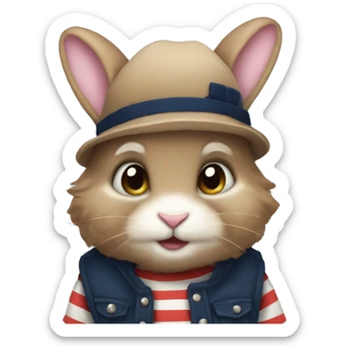 Cute rabbit wearing stripe shirt and navy fur vest sticker
