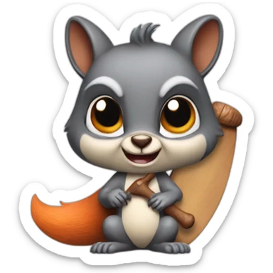 an evil squirrel holds a bat in its paws sticker