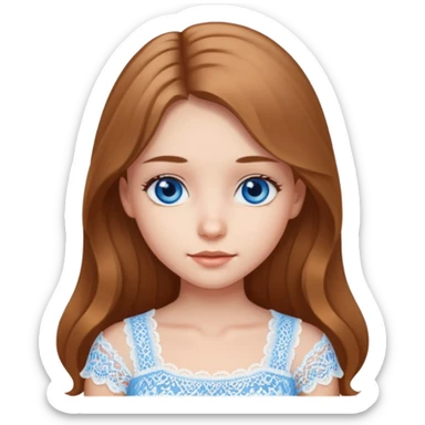 Смайлик Девушка светло русые длинные волосы, голубые глаза, красивая в белом кружевном топике sticker