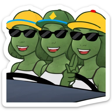 3 dark haired girls singing in a car sticker
