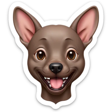 Cinematic Comical Xoloitzcuintle dog Portrait Emoji, Head tilted dramatically with an exaggeratedly amused expression, featuring smooth, hairless ebony skin with pronounced wrinkles and wide, expressive dark eyes filled with playful disbelief, Simplified yet hilariously expressive features, highly detailed, glowing with a slightly sassy glow, high shine, dramatic yet playful, stylized with an air of cheeky mischief, bright and endearing, soft glowing outline, capturing the essence of a spirited and over-the-top companion, so meme-worthy it feels like it could side-eye its way into internet fame instantly! sticker