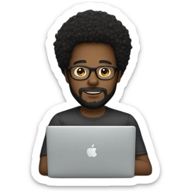 cute black man with beard, afro, glasses, using macbook sticker