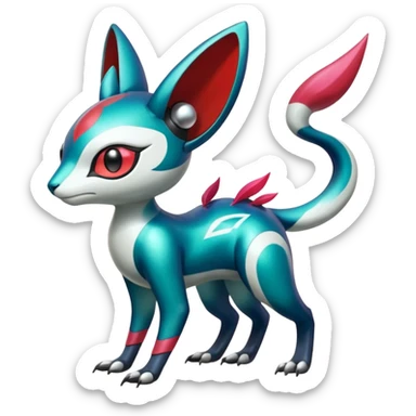 Shiny Colorful Futuristic Oriental Painted Asian Vernid-Trico-Meloetta-Latias-Koraidon-Peppercat-Protogen-Pokémon-Digimon-Fakémon-fusion-hybrid-creature sticker