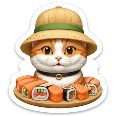 happy cat wearing a hat made out of sushi sticker