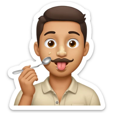 Hispanic male with nose pierced licking spoon sticker