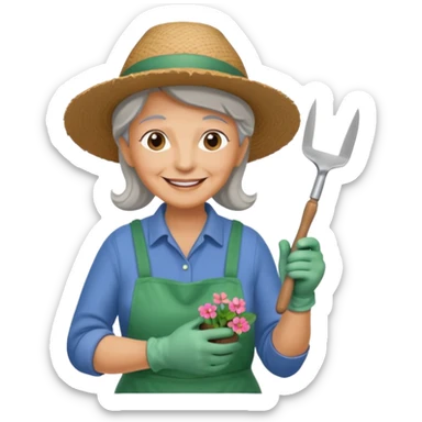 old woman gardener  sticker