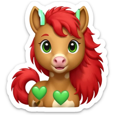 light brown pony with green eyes in love surrounded by red hearts sticker