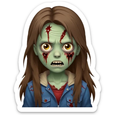 Girl zombie with brown long hair with teeth and serious face iPhone emoji sticker