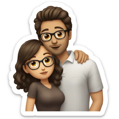 girl with short brown hair and glasses kissing man with dark brown hair and glasses sticker