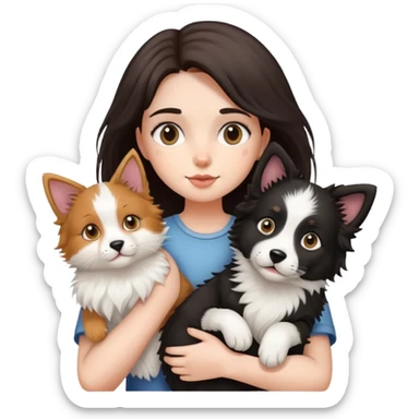 Girl holding a cat and a Border collie dog sticker