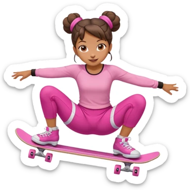 Cute skater girl with two buns and pink outfit, gliding with playful energy. sticker