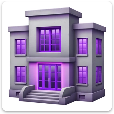 Simple gray building with a single purple window glowing from indoor grow lights sticker