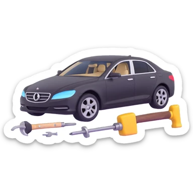 luxury car with dent repair tools like a lever and small hammer, elegant and modern sticker