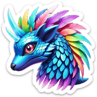  Shiny sparkly transparent bioluminescent luminescent vibrant bright pastel dark exotic tropical iridescent colorful nebula rainbow gradients cyber-Protogen-Fakémon-Pokémon-Vernid-creature sticker