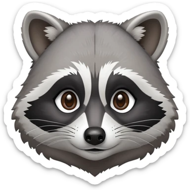Cinematic-Noble-Raccoon-Portrait-Emoji – Poised and confident, with a sturdy build and a beautifully textured fur of silver-grey accented by dark black facial markings, deep-set, intelligent brown eyes, simplified yet sharp and sophisticated zoom out to show shoulders sticker