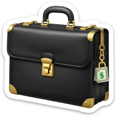 a briefcase with money and a closed lock in front of it sticker