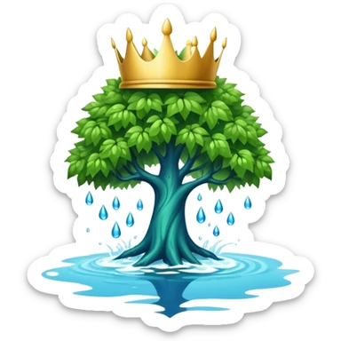 a leafy green tree with its crown bursting into blue water drops, no fire or smoke sticker