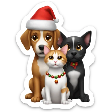 A dog and two kitties with Christmas hats sticker