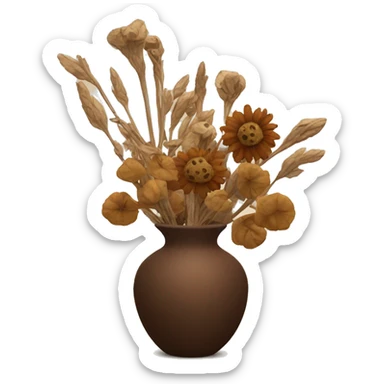 Dried flowers and pods in a brown vase sticker
