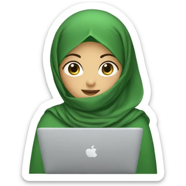 asian hijabi using MacBook with green hijab sticker