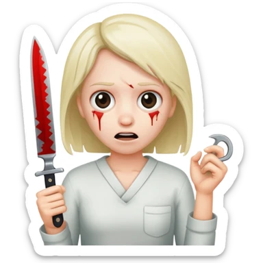 Insane scared injured person with a knife sticker