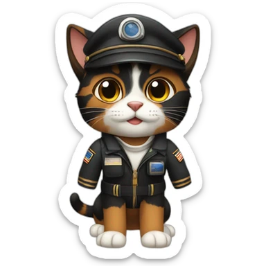 full brown and black calico cat dressed as a pilot sticker