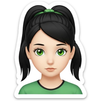 teenage girl with green eyes and black hair, ponytail hairstyle sticker