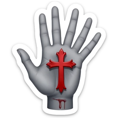 bloody grey hand with upside down satanic cross on the palm  sticker
