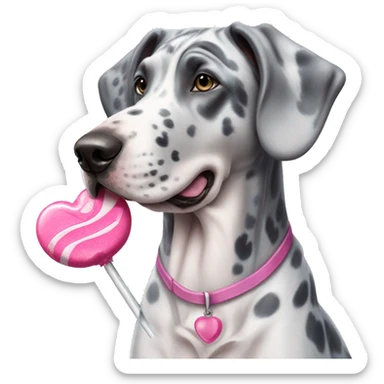 Blue Merle Great Dane holding pink lollipop sticker