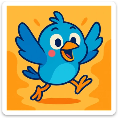 bouncy blue cute bird, vibrant toon style, energetic pose sticker