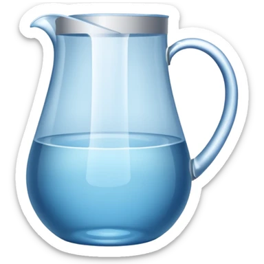 A water pitcher, transparent, slightly blue water, no lid, no droplets, tall. Without a handle and without spout.
 sticker