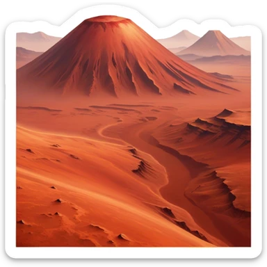 🔥 Cinematic Realistic Mars – A striking, high-resolution image of the Red Planet, featuring its iconic rust-colored terrain, deep canyons, and towering volcanoes. Swirling dust storms can be seen in the thin Martian atmosphere, with sunlight casting long shadows over its desolate, rocky landscape. sticker