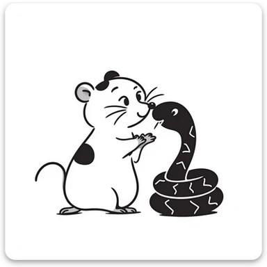 hamster kissing a snake, hand drawn doodle style sticker