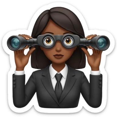 a woman with dark hair in a business attire looking into binoculars sticker