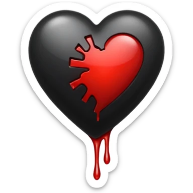 BLACK BROKEN HEART, LITTLE DARK RED BLOOD, DRIPS FROM THE BROKEN CRACK. sticker