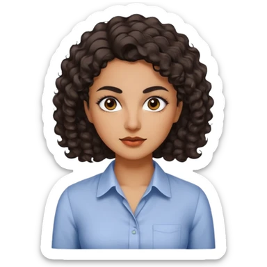 30 yr iranian woman dark brown hair curly wavy short hair, dress shirt, thick eyebrows sticker