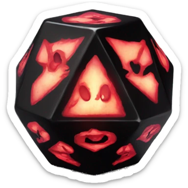 D20 dice black with red skull glowing sticker