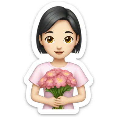 cute Chinese girl with bouquet sticker
