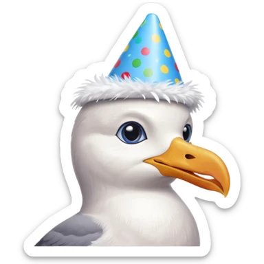A seagull with a party hat, only the head sticker