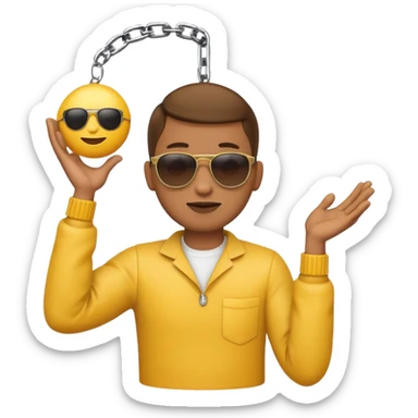 Cool emoji with shades and a handless arm hanging from his chin with a spherical object on either side sticker