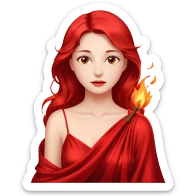 Woman slowly letting red silk fall from her shoulders, firelight flicker sticker
