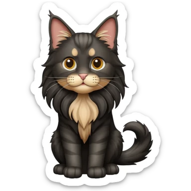A 3D cartoon jet-black Maine Coon cat with large , glossy mane, soft spotlighting, cinematic 3D Memoji-style lighting. full body or half body. sticker