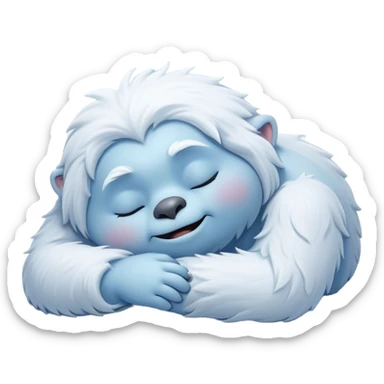 Meme-Worthy Cute Sleeping Yeti Portrait Emoji, with a charming, fluffy, snow-dusted figure in gentle whites and cool blues, head resting in blissful, serene slumber with closed, peaceful eyes and a small, contented smile, simplified yet irresistibly adorable, highly detailed with a soft frosty outline that captures the tender drowsiness of a yeti drifting into snowy dreams! sticker